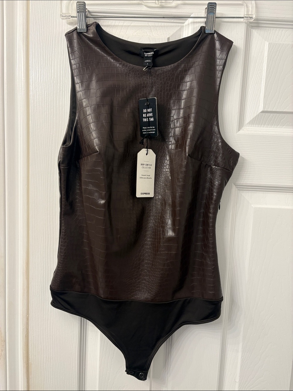 Express Women's Dark Brown Faux Croc Sleeveless Bodysuit